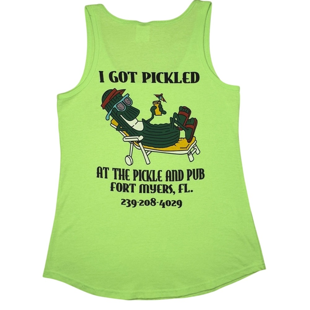Vtg Tank Top Women Small Neon Green I Got Pickled Fort Myers‎ Florida Pickleball